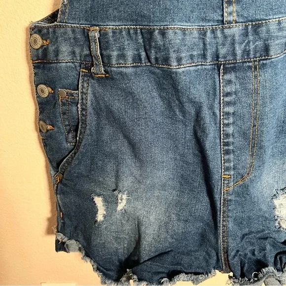 Love Tree Denim Distressed Short Overalls - Picture 4 of 16